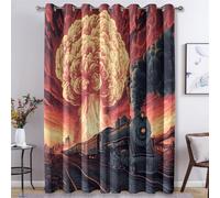 Steam Train Curtains for Bedroom Living Room, Mushroom Cloud Blackout Curtains Eyelet 72 Drop 2 Panels, Patterned Window Drapes, Home Decor 46x72 Inch B-D19