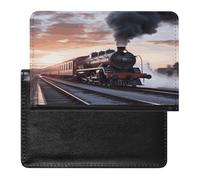 Steam Train Depart Sunset Passport Holder Vaccine Card Holder Travel Document Organizer Credit Card Organizer for Women/Men