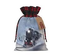 Steam Train Depart Sunset Print Christmas Candy Bags,Holiday Party Color-Blocked Drawstring Bags,Drawstring Snack Bags