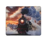 Steam Train Depart Sunset Printed Gaming Mouse Pad 9.5x7.9 Inches, Non-Slip Rubber Base Laptop Mousepad Desk Mat with Stitched Edges for Gamer, Office, Home