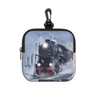 Steam Train Depart Sunset Square Zipper Pouch with All-Over Print,Waterproof Rubber-Fabric, Lightweight Durable Small Organizer Bag for Coins, Cards, Keys