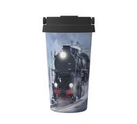 Steam Train Depart Sunset Stainless Steel Insulated Coffee Cup with Full Wrap Print-304/201 Double Wall, Leakproof, Hidden Handle-Travel Mug