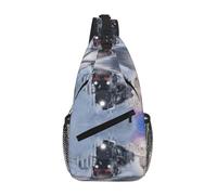 Steam Train Depart Sunset Unisex Chest Sling Bag With Multi-Pocket Design,Large Capacity Crossbody Bag Durable Polyester Adjustable Strap For Daily Commute Travel