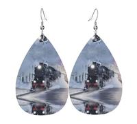 Steam Train Depart Sunset Women'S Drop-Shaped Leather Earrings Are Suitable For Parties, Holiday Parties And Gifts.