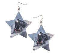 Steam Train Depart Sunset Women's Fashion Earrings, Celestial Dangle Earrings, Star Shape Jewelry for a Versatile