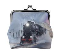 Steam Train Depart Sunset Women's Leather Kiss-Lock Coin Purse,Double-Sided Full Print Pattern,Ultra-Fine Fiber Leather,Small Clutch Wallet for Cash,Cards,Coins