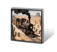 Steam Train Desert Button Pin Metal Square Badge for Clothes Hats Bags - Enamel Style Lapel Brooch Travel Theme Gift