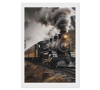 Steam Train Diamond Art Painting Kits DIY 5D Diamond Painting Kit for Adults Round Full Drill Diamonds Dots Painting for Beginner Gem Art Craft Home Office Decor 8"x12"