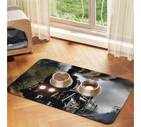 Steam Train Dog Food Mats for Floors, 12x18 Inch Non-Slip Super Absorbent Pet Food Mat, Dishwasher Dog Mat for Food and Water, Cute Rubber Quick Dry Pet Feeding Mat for Dogs Puppy Cats