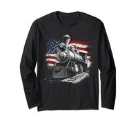 Steam Train Driver Trainspotting Locomotive American Flag Long Sleeve T-Shirt