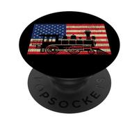 Steam Train Driver Trainspotting Locomotive American Flag PopSockets Adhesive PopGrip