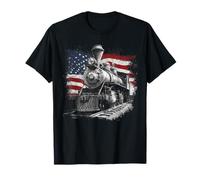 Steam Train Driver Trainspotting Locomotive American Flag T-Shirt