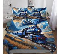Steam Train Duvet Cover Set, Bedding Linen Set, Soft Comforter Cover 3 Pieces, Quilt Cover with Pillowcase for Kids Adult Double (200x200cm)
