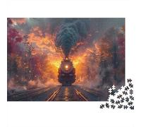 Steam Train Fire Scene 1000 Piece Jigsaw Puzzle Train at Fiery Sunset for Adults Educational Game Beautiful Decoration Difficult Challenging Male And Female Birthday 52x38cm/1000pcs Gifts