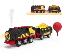 Steam Train for Wooden Tracks - Battery Operated Train Set with Realistic Smoke, Lights & Sound, Motorized Toy Trains Compatible with Thomas & Friends, Brio, for Kids Ages 3-8