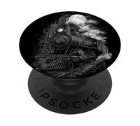 Steam Train Full Moon Night Railroad Retro Art PopSockets Adhesive PopGrip