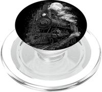 Steam Train Full Moon Night Railroad Retro Art PopSockets PopGrip for MagSafe