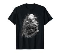 Steam Train Full Moon Night Railroad Retro Art T-Shirt