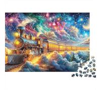 Steam Train Glides Above Clouds Under A Starry Sky 1000Pc Jigsaw Puzzle Whimsical Train Premium Quality, Great for Adults & Kids 52x38cm/1000pcs
