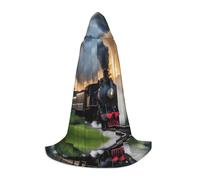Steam Train Hooded Cloak Full-Print,Hooded Cape Comfortable Costume For Halloween And Cosplay
