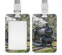 Steam Train ID Badge Holder Retractable Badge Reel Vertical Card Name Tag Holder with Breakaway Lanyard, ID Cards Holders Case for Nurse Security Staff Women Men