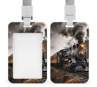 Steam Train ID Badge Holder Retractable Badge Reel Vertical Card Name Tag Holder with Breakaway Lanyard, ID Cards Holders Case for Nurse Security Staff Women Men