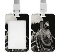 Steam Train Id Badge Holder with Breakaway Lanyard Vertical Clear Plastic Card Protector Sleeve Waterproof & Heavy Duty Name Tag Holder for Nurse Teacher Office Staff Women Men