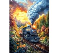 Steam Train in A Fiery Mountain Valley 500-piece Jigsaw Puzzle Bundle Animal Plant Family Puzzle Lovers Brain Training Mindful Activity Spring Rigid Cardboard 500 PCS