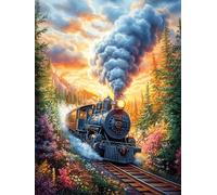 Steam Train in A Forest at Sunset 300 Piece Premium Jigsaw Puzzle Science Fiction Magical Dream For Men Educational Decompression Adults Anxiety Memory Care Mothers Valentines Premium Cardboard 300