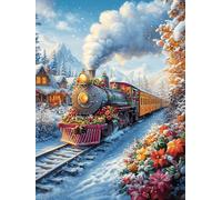 Steam Train in A Snowy Mountain Valley 1000 Pieces Set Classic Jigsaw Puzzle Science Fiction Magical Dream Couple Puzzle Partners Mind Relaxation Wall Decor Easter New Year Recycled Cardboard 1000 PC