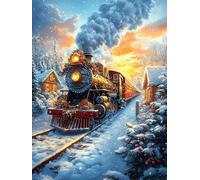 Steam Train in A Snowy Village 300 Pieces Classic Jigsaw Puzzle Scenery Science Fiction Puzzle for Adults Concentration Training Wall Art Mental Exercise Halloween Thick Cardboard 300 PCS