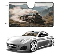 Steam Train in Mountains Car Windshield Sun Shade - Reflector Sunshade Offers Ultimate Protection for Car Interior, Cool Reflective Sun Blocker Fits Small Sedans, Mini SUVs 55"x30"