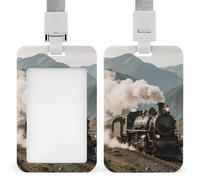 Steam Train in Mountains ID Badge Holder - Retractable Badge Reel, Vertical Card Name Tag Holder with Breakaway Lanyard, ID Cards Holders Case for Nurse Security Staff Women Men