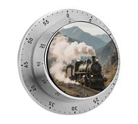Steam Train in Mountains Kitchen Timer 60 Minute Visual Wind Up Timers Indoor Mechanical Timers with Magnetic Base Stainless Steel Timer for Home Cooking Time Management Tool