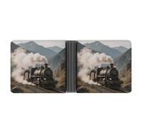 Steam Train in Mountains Wallet for Men Bifold Rfid Blocking Slim Money Clip Front Pocket Wallet Card Holder