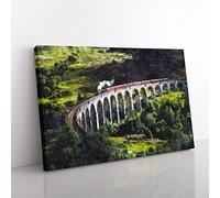 Steam Train In Scotland Abstract Modern Canvas Wall Art Print Ready to Hang, Framed Picture for Living Room Bedroom Home Office Décor, 60x40 cm (24x16 Inch)