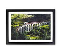 Steam Train in Scotland Abstract Painting Framed Print | A2 Black Framed Wall Art | Ready to Hang | Abstract Vehicle Picture | Living Room Bedroom Lounge Office
