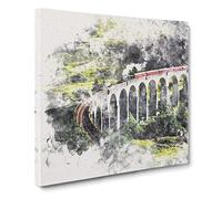 Steam Train in Scotland Abstract Watercolour Canvas Print | Gallery Wrapped 30mm Frame Wall Art | 14x14 inches | Ready to Hang | Abstract Vehicles Picture | Living Room Bedroom Lounge Office