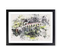 Steam Train in Scotland Abstract Watercolour Framed Print | A2 Black Framed Wall Art | Ready to Hang | Abstract Vehicle Picture | Living Room Bedroom Lounge Office