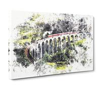 Steam Train In Scotland Modern Watercolour HRZ Canvas Print | Gallery Wrapped 30mm Frame Wall Art | 20x14 inches | Ready to Hang | Modern Vehicles Picture | Living Room Bedroom Lounge Office