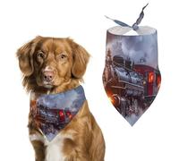Steam Train in Snowy Day Dog Bandanas Cute Triangle Bibs Washable Cats Dogs Neckerchief Pet Scarf
