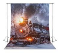 Steam Train in Snowy Day Photo Backdrop Polyethylene Studio Background for Photography Video Broadcast Photoshoot