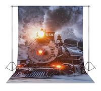 Steam Train in Snowy Day Photo Backdrop Polyethylene Studio Background for Photography Video Broadcast Photoshoot