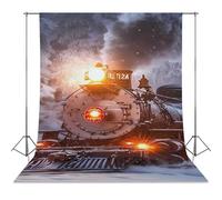 Steam Train in Snowy Day Photo Backdrop Polyethylene Studio Background for Photography Video Broadcast Photoshoot