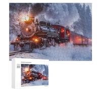 Steam Train in Snowy Day Wooden Jigsaw Puzzles for Adults Brain-Teasing Game Idea Puzzle Gift 300 PCS
