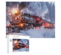Steam Train in Snowy Day Wooden Jigsaw Puzzles for Adults Brain-Teasing Game Idea Puzzle Gift 500 PCS