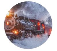 Steam Train in Snowy Day Wooden Jigsaw Puzzles for Adults Brain-Teasing Game Idea Puzzle Gift for Unisex