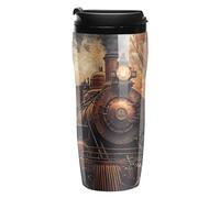 Steam Train in The Autumn Forests Coffee Cup Travel Mug with Leakproof Lid Double Wall Tumbler Water Bottle 350ml