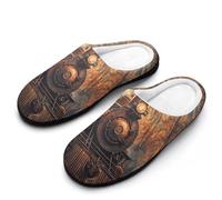 Steam Train in The Autumn Forests Mens Slipper Slip On Winter Warm House Slippers Shoes Indoor Outdoor