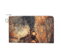 Steam Train in The Autumn Forests Portable Canvas Coin Purse Fashion Pencil Case Travel Makeup Bag